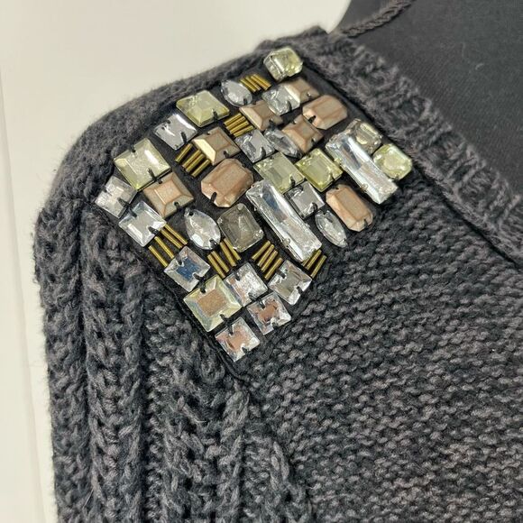 American Eagle Embellished Shoulder Zip Cardigan Sweater Sz S Women’s Grey - Picture 2 of 14